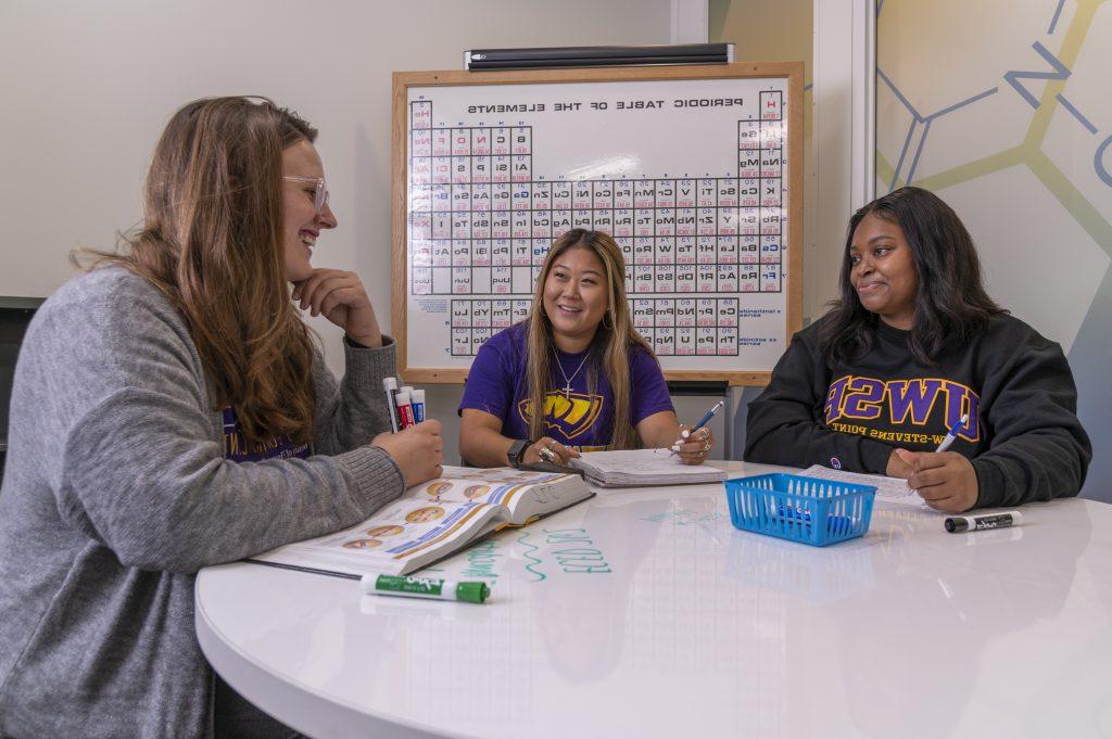 Students in a tutoring session in the Chemistry Biology Building.